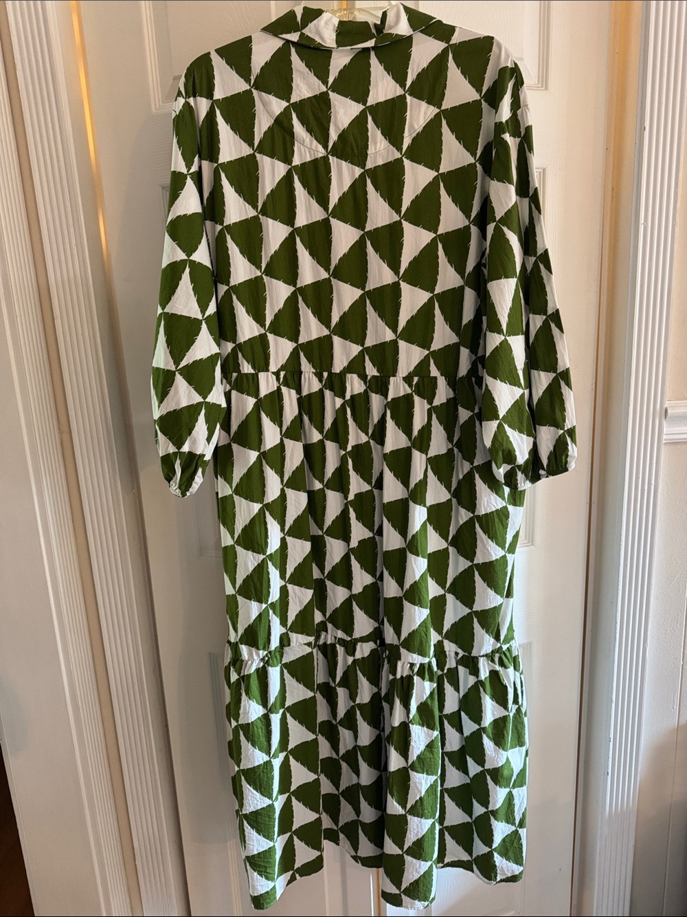 EUC Anthropologie Maeve Bettina Green White Geometric Tiered Shirtdress XL - Picture 5 of 7